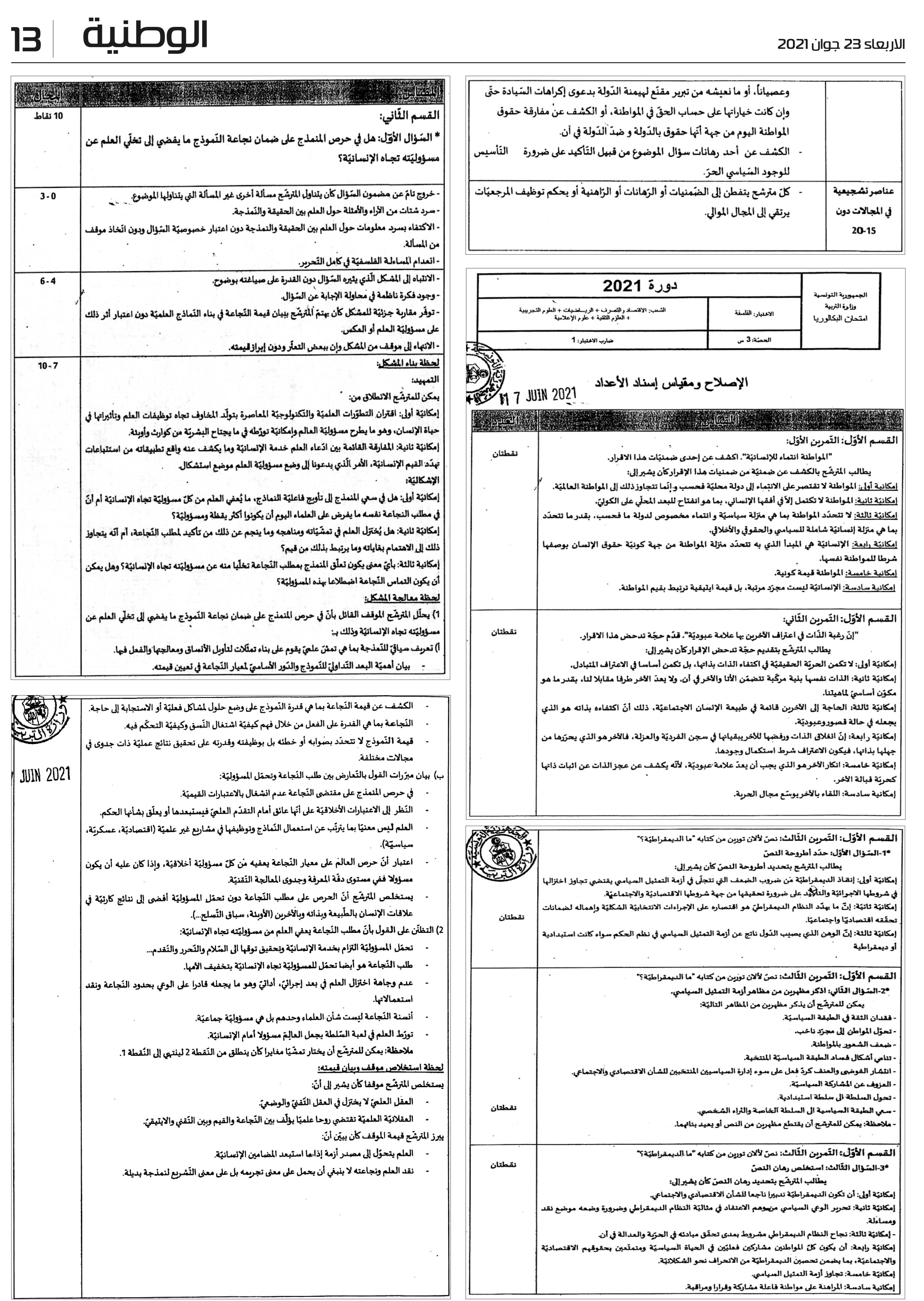 باكالوريا 2021 : إصلاح إختبارات الفلسفة والرياضيات