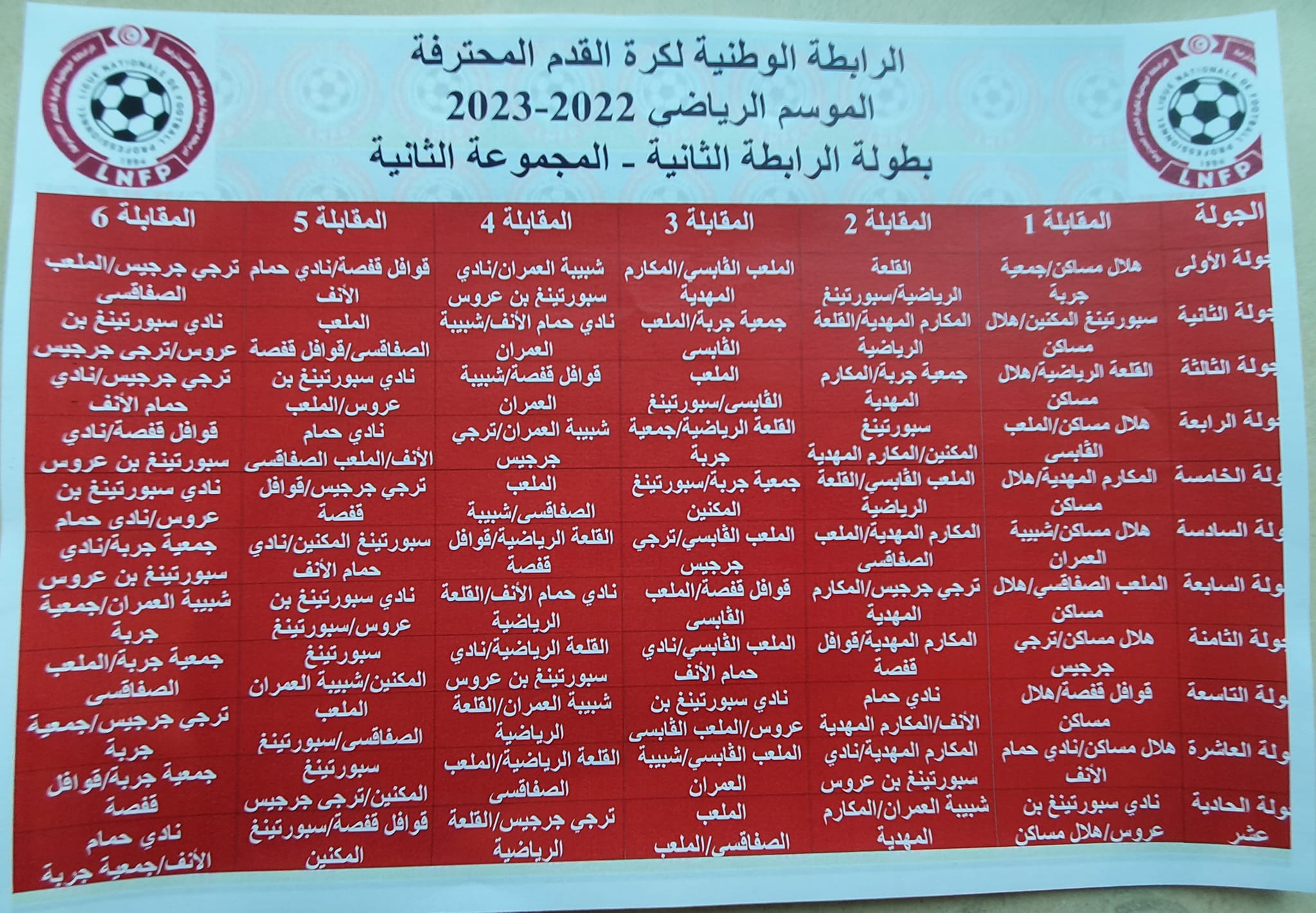 الرابطة الثانية: الرزنامة الكاملة لمنافسات المرحلة الأولى من البطولة